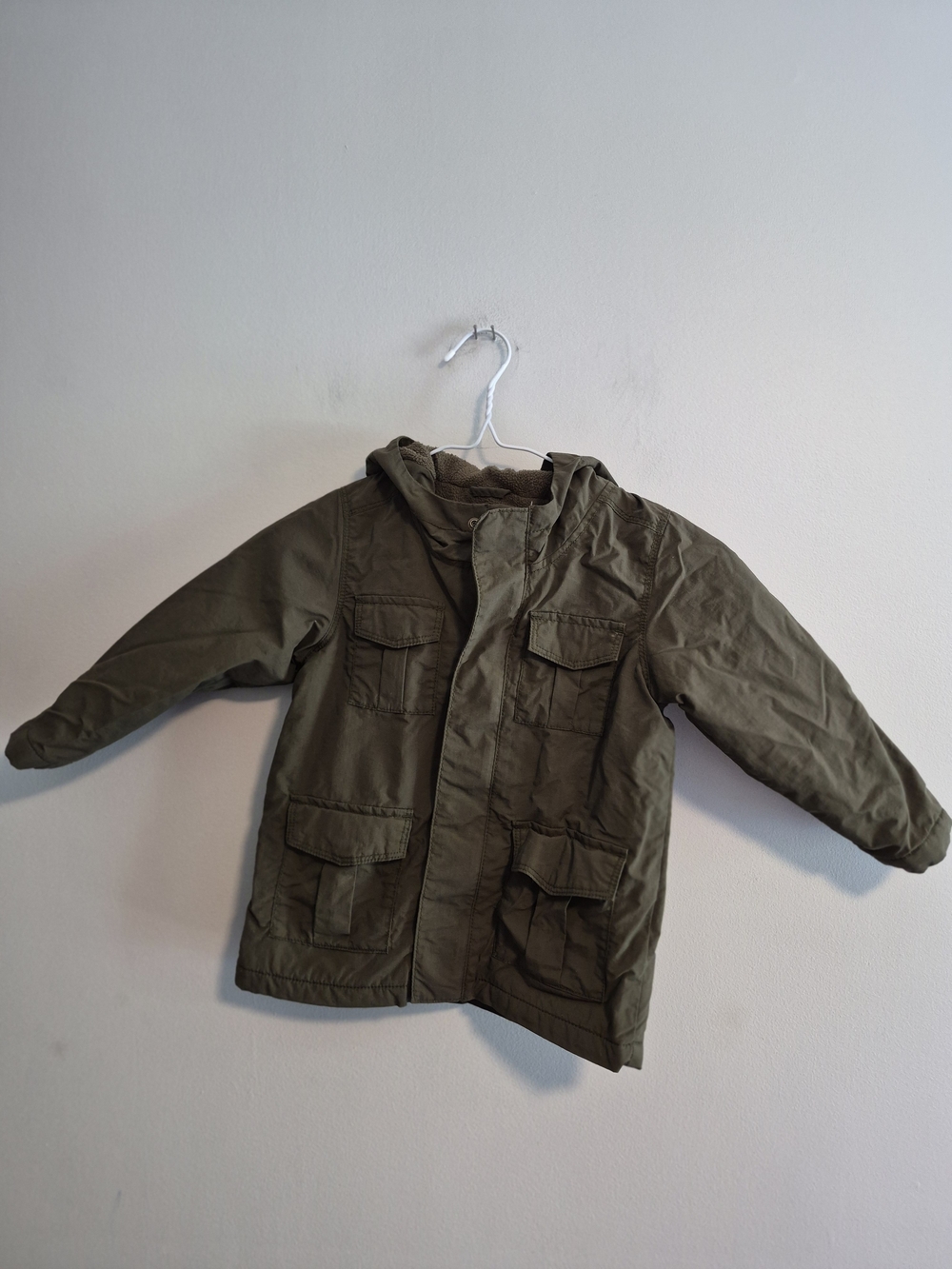 Old Navy 3t Olive Green Fleece Lined Hooded Water Resistant Fall Puffer Jacket